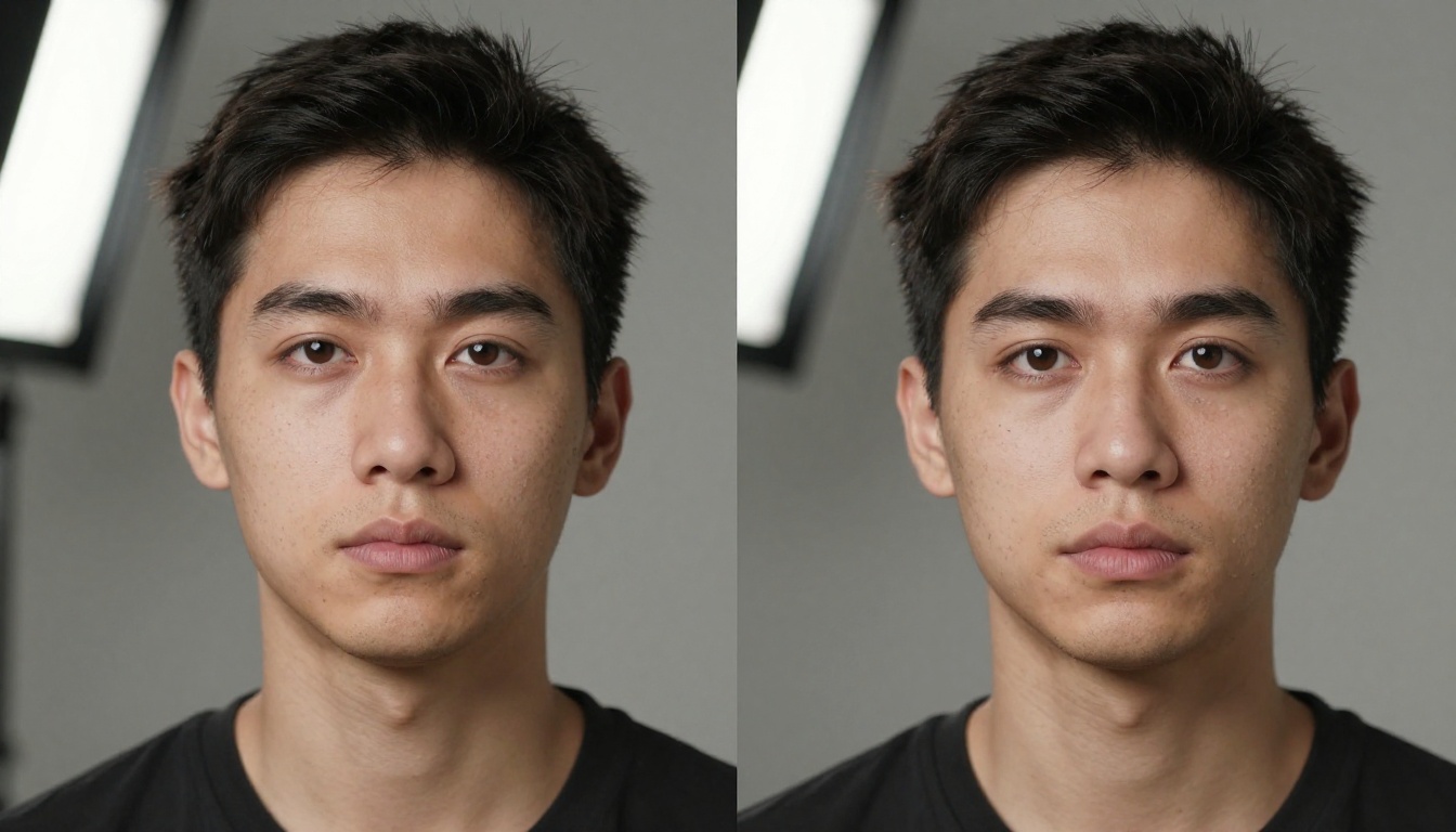 Side-by-side comparison of off-camera gaze versus direct eye contact showing the emotional difference in portrait photography
