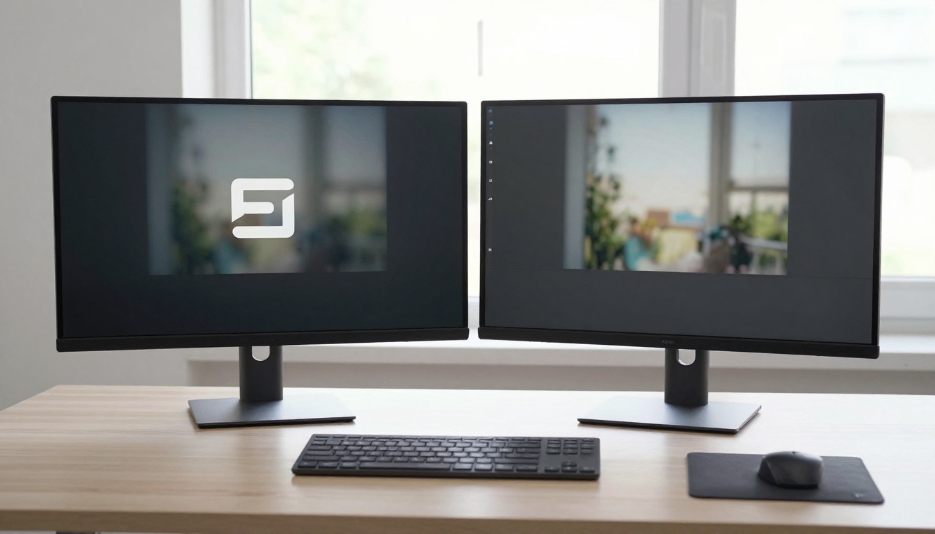 Dual monitor setup comparing watermarked and clean AI video output