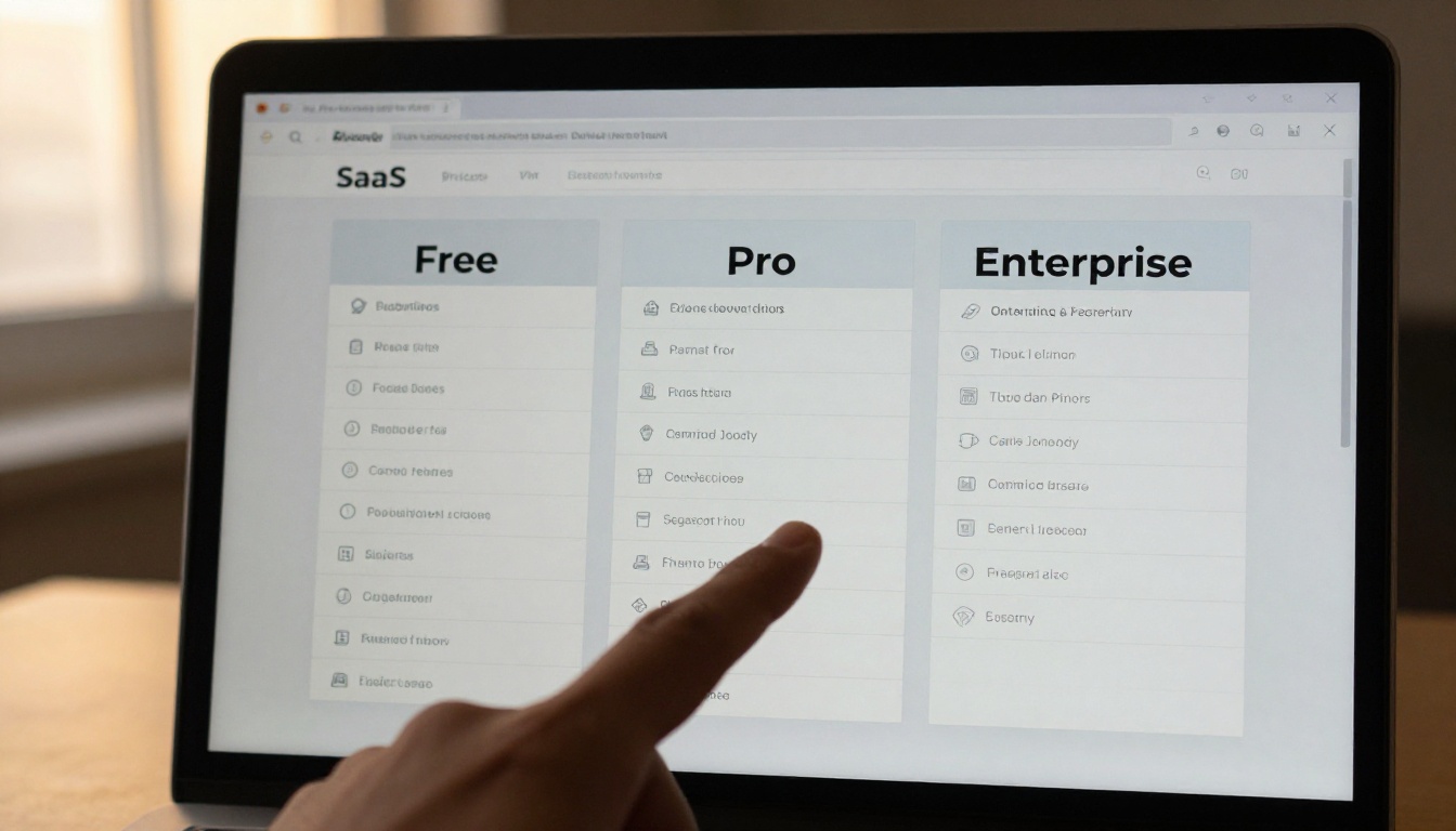 Laptop screen showing pricing tiers for an AI platform