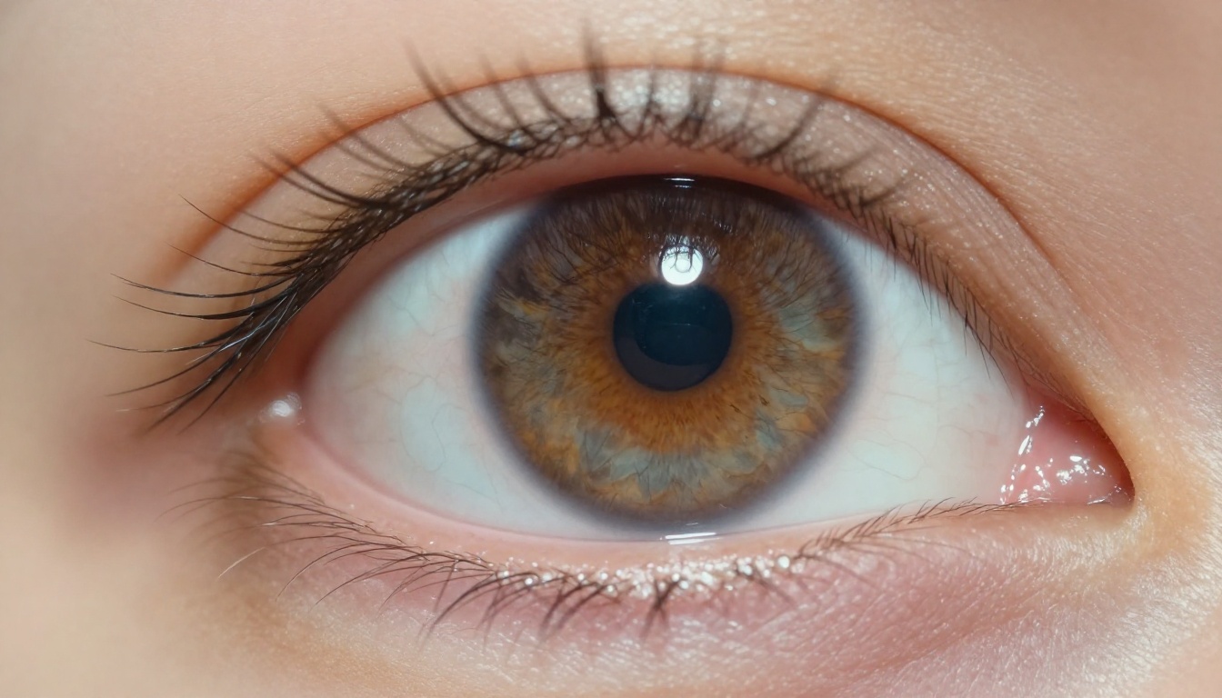 Close-up macro photograph of a photorealistic human eye with intricate iris detail and natural skin texture