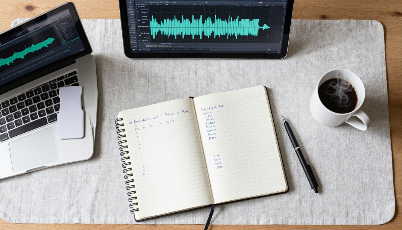 Aerial workspace view for audio transcription work