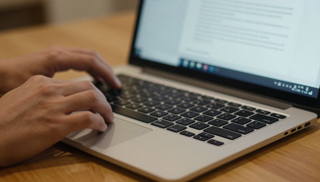 Typing up AI companion transcripts at a laptop