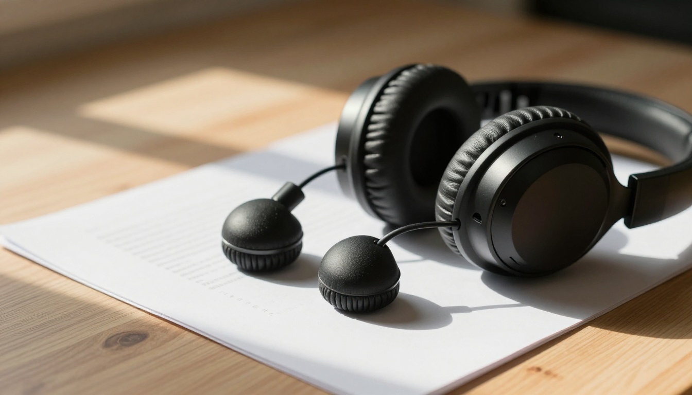 Headphones and printed transcript side by side