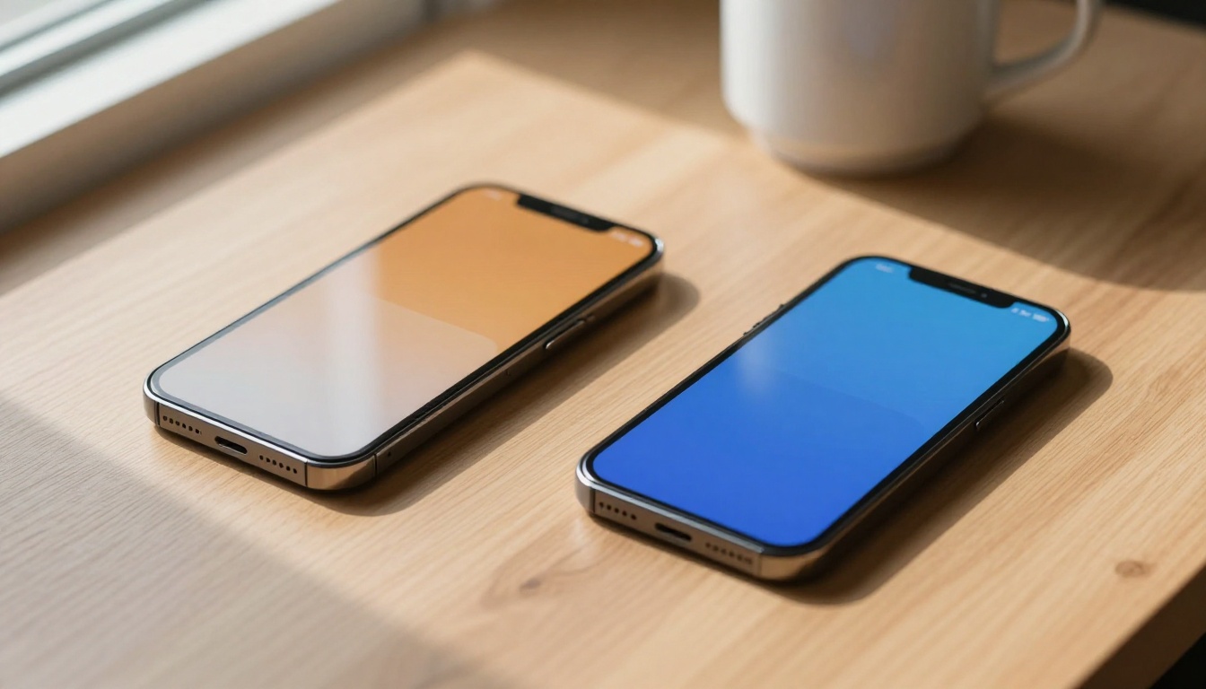 Two smartphones showing different AI companion chat interfaces side by side on a wooden desk