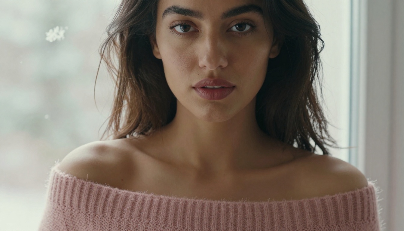 Close-up portrait of a woman in soft winter morning light