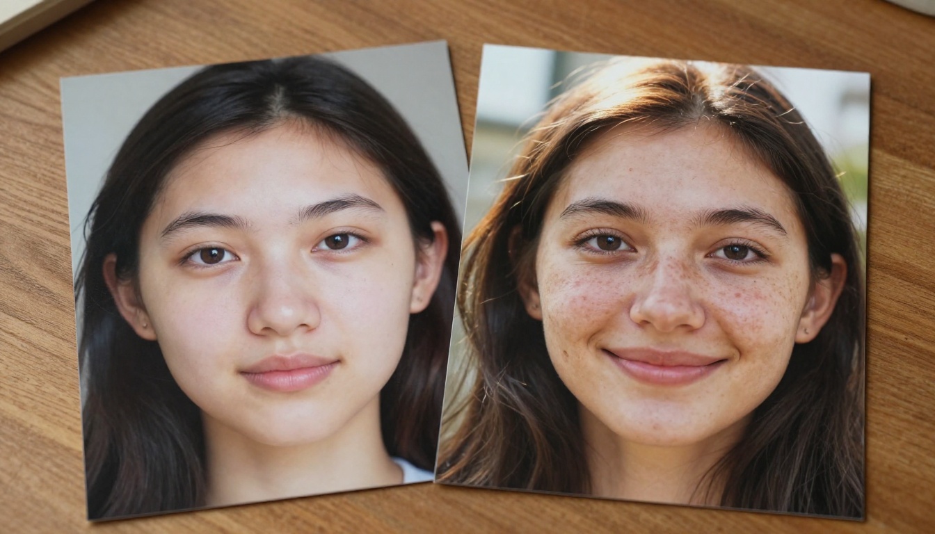 AI vs real photo comparison showing skin texture differences