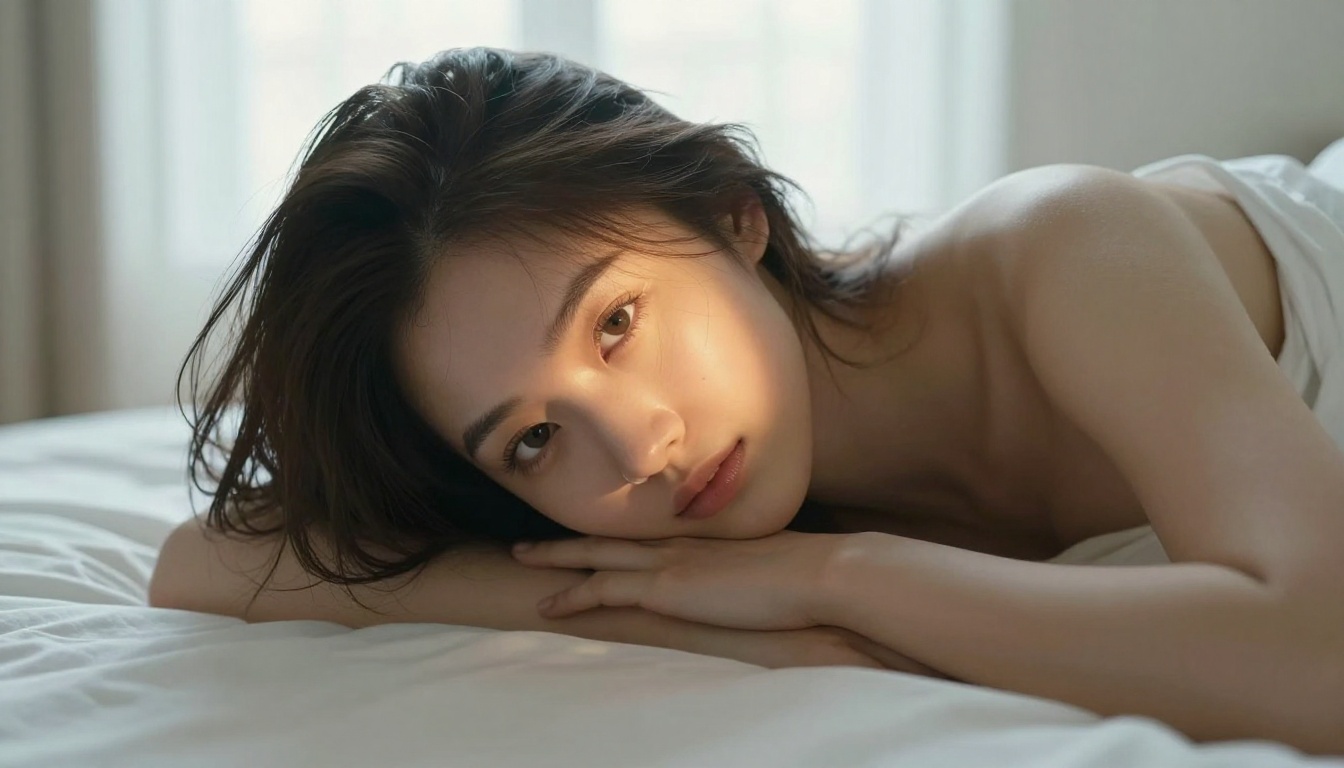 Artistic boudoir portrait with natural morning light and shallow depth of field