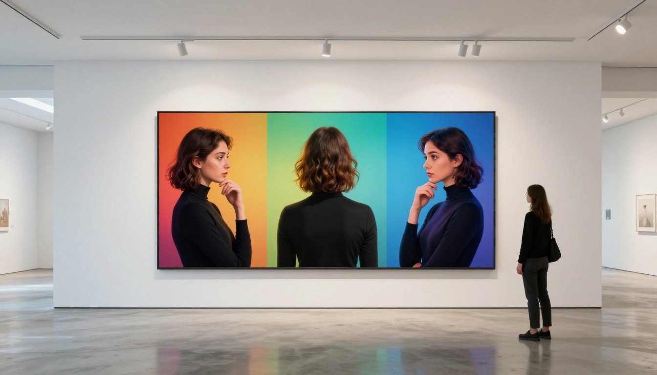 Large digital display in modern gallery showing vibrant high-resolution artwork