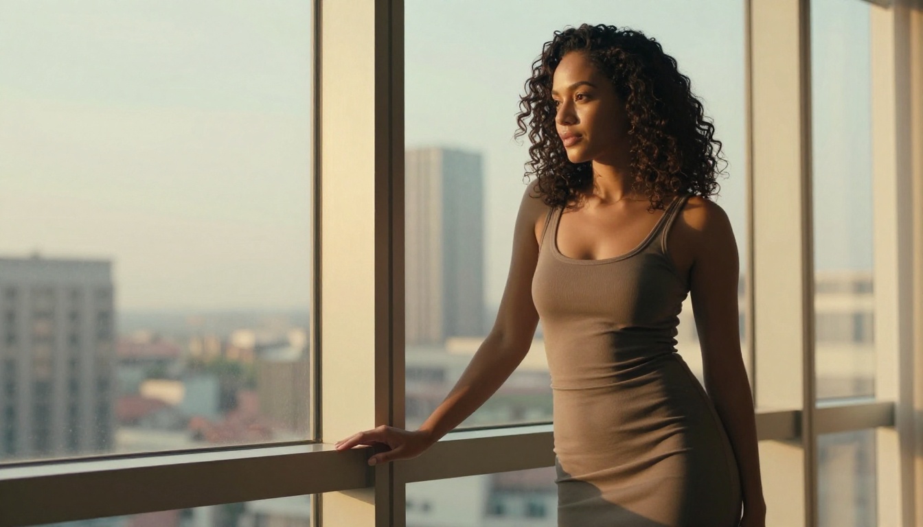 Elegant woman near window representing control and freedom of choice