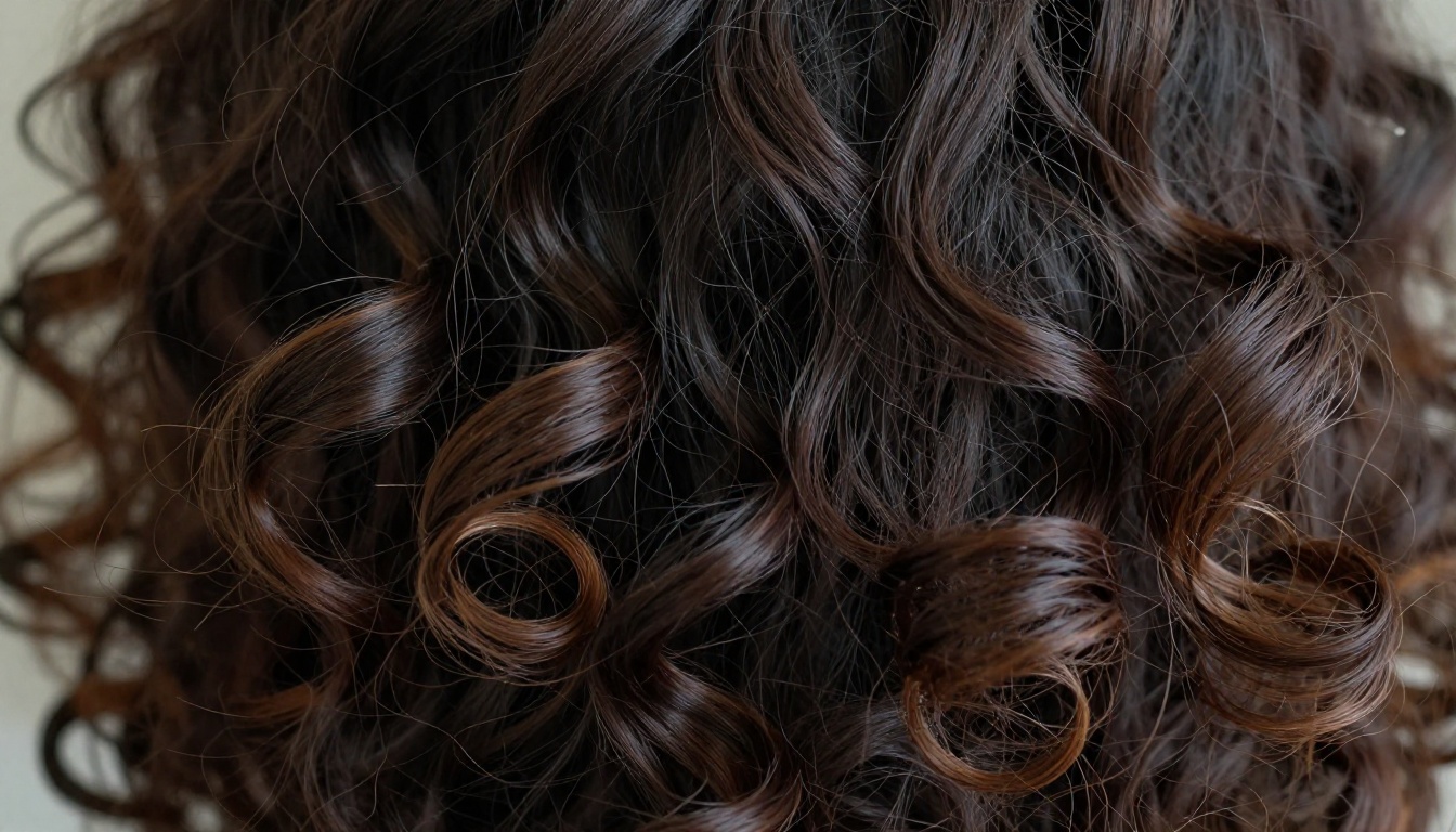 Extreme close-up of naturally curly dark hair coils showing photorealistic strand-by-strand detail Extreme close-up of naturally curly dark hair coils showing photorealistic strand-by-strand detail