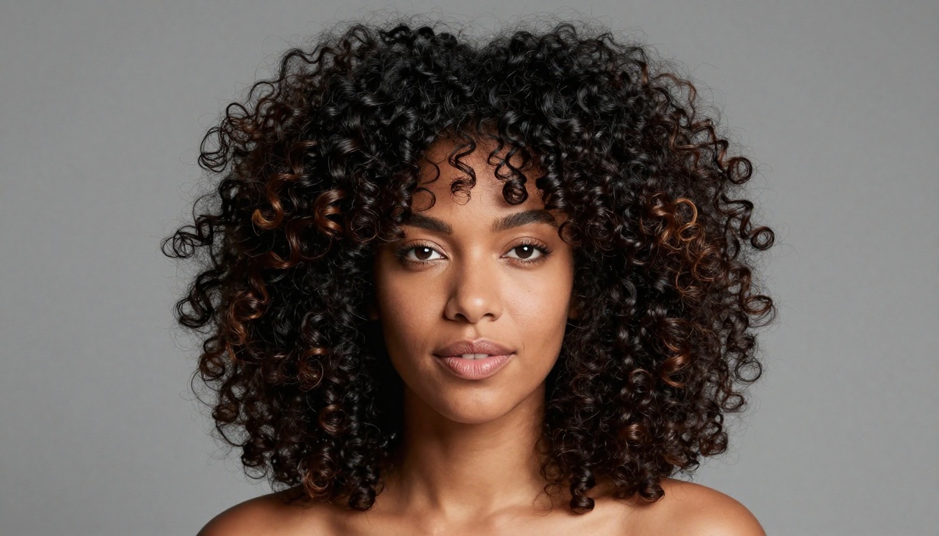 Studio portrait of a woman with natural afro hair showing every coil and curl in photorealistic detail Studio portrait of a woman with natural afro hair showing every coil and curl in photorealistic detail