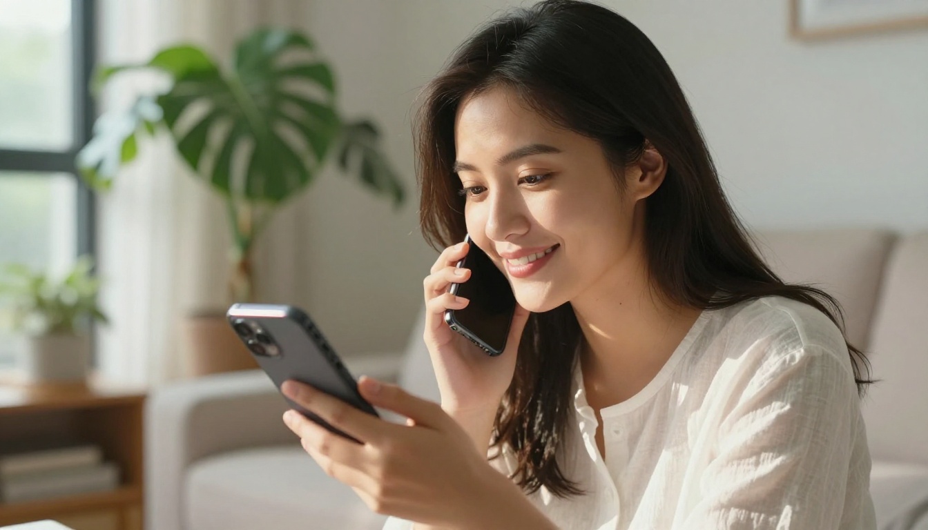 A woman holding a phone to her ear, natural afternoon sunlight, warm and intimate
