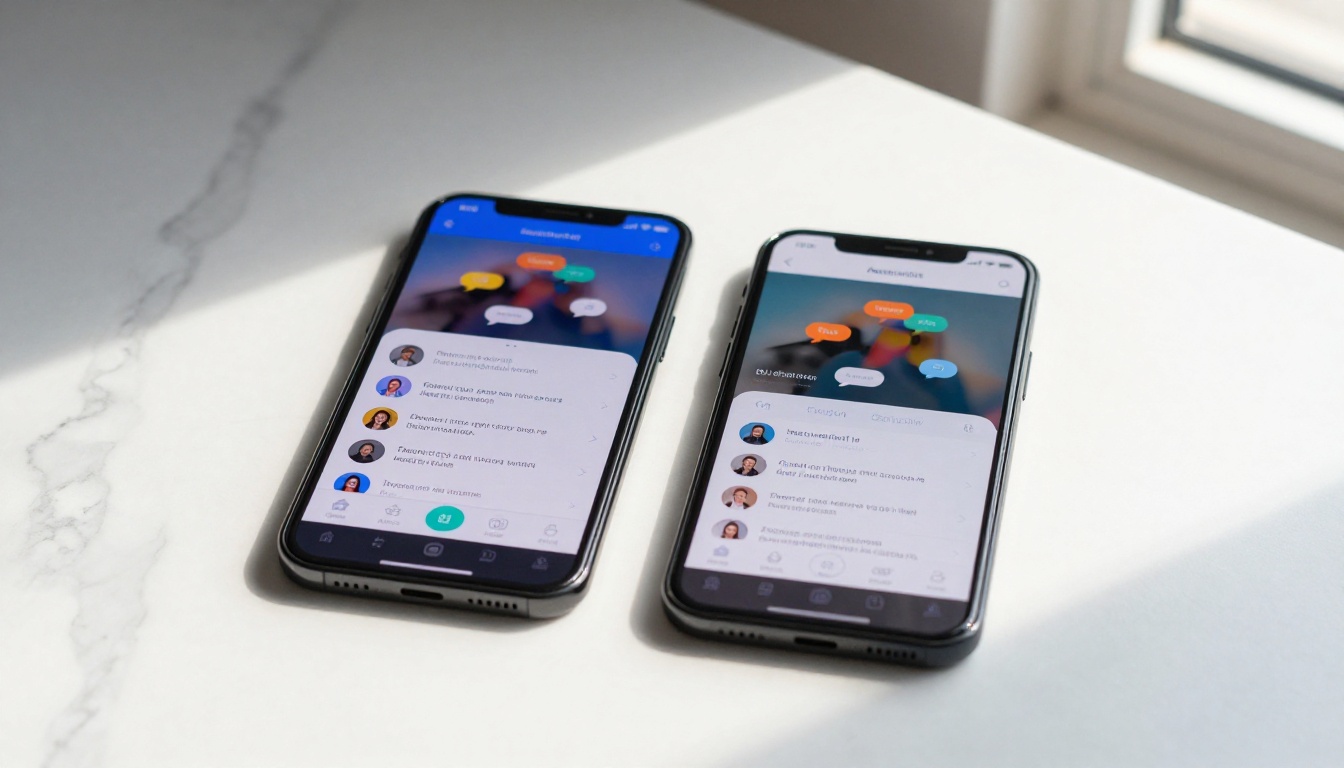 Two AI chat platforms shown on smartphones side by side on marble surface