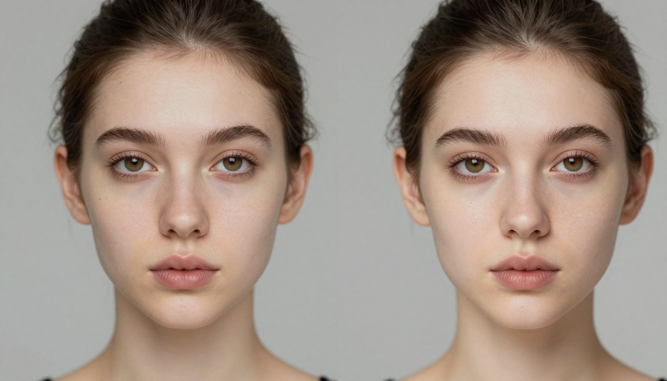 Split portrait showing blurry AI image on left and sharp restored version on right