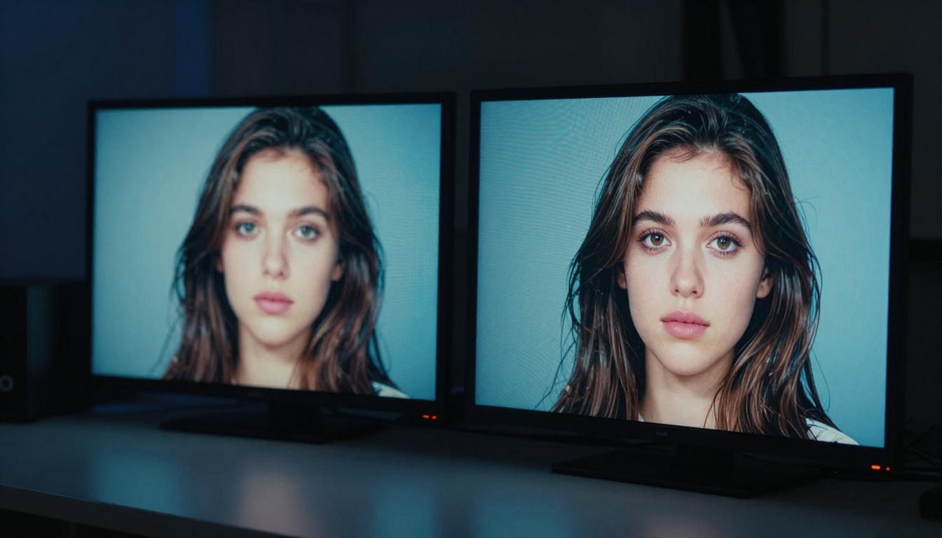 Two screens showing AI image before and after super-resolution upscaling
