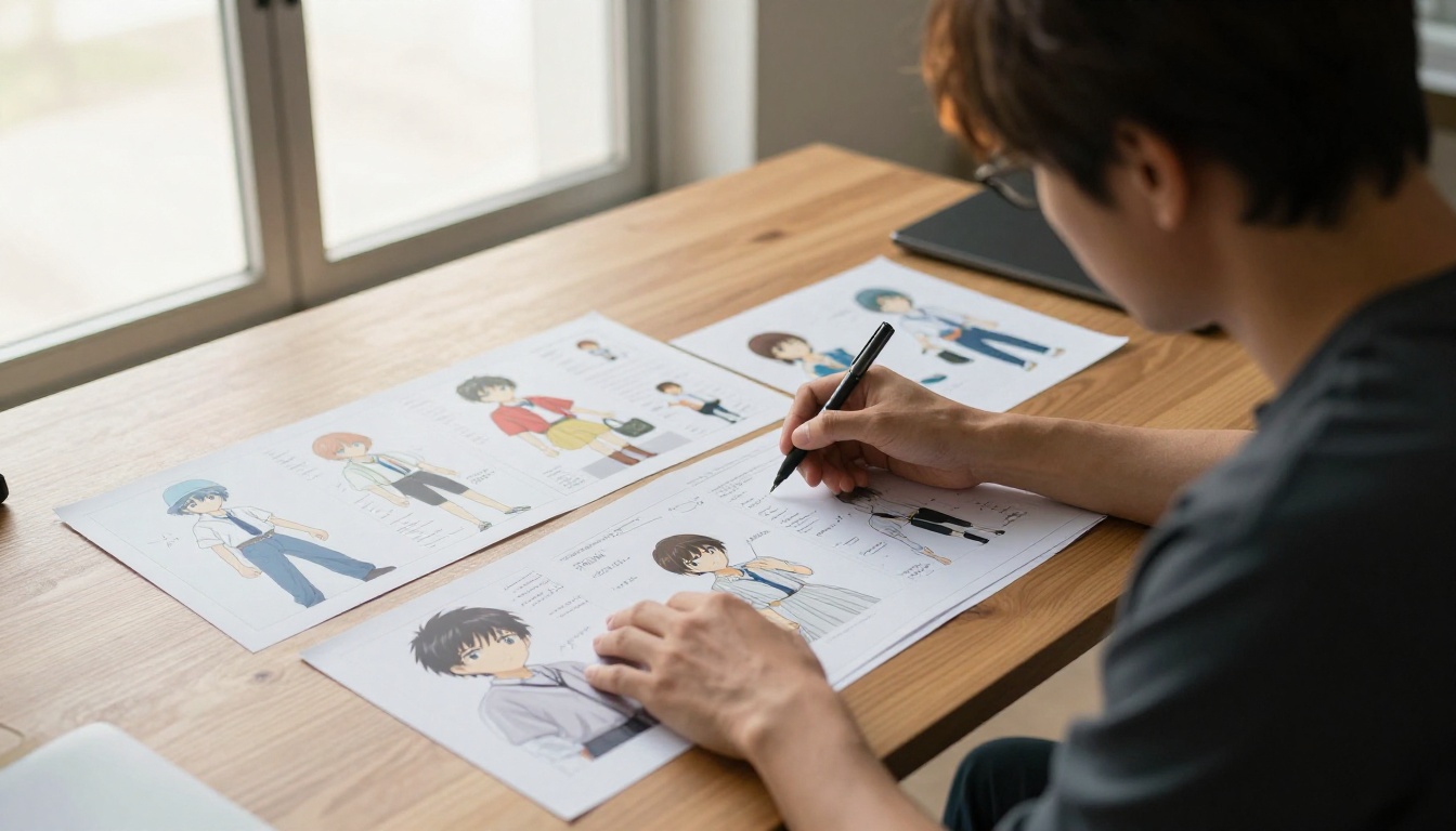 Creative director reviewing reference sheets