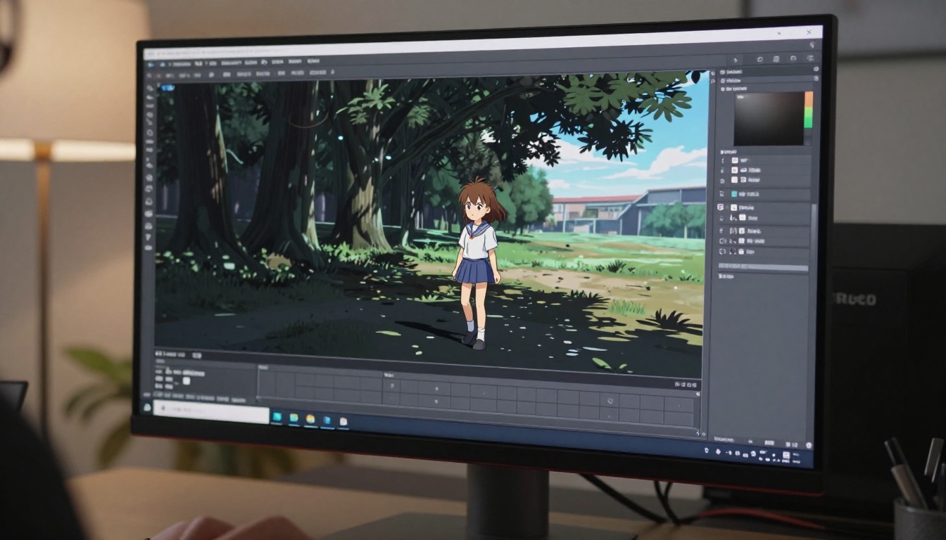 Side profile monitor showing 3D depth scene