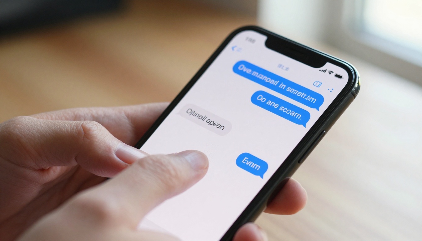 Close-up of chat bubbles on a smartphone screen held in real hands