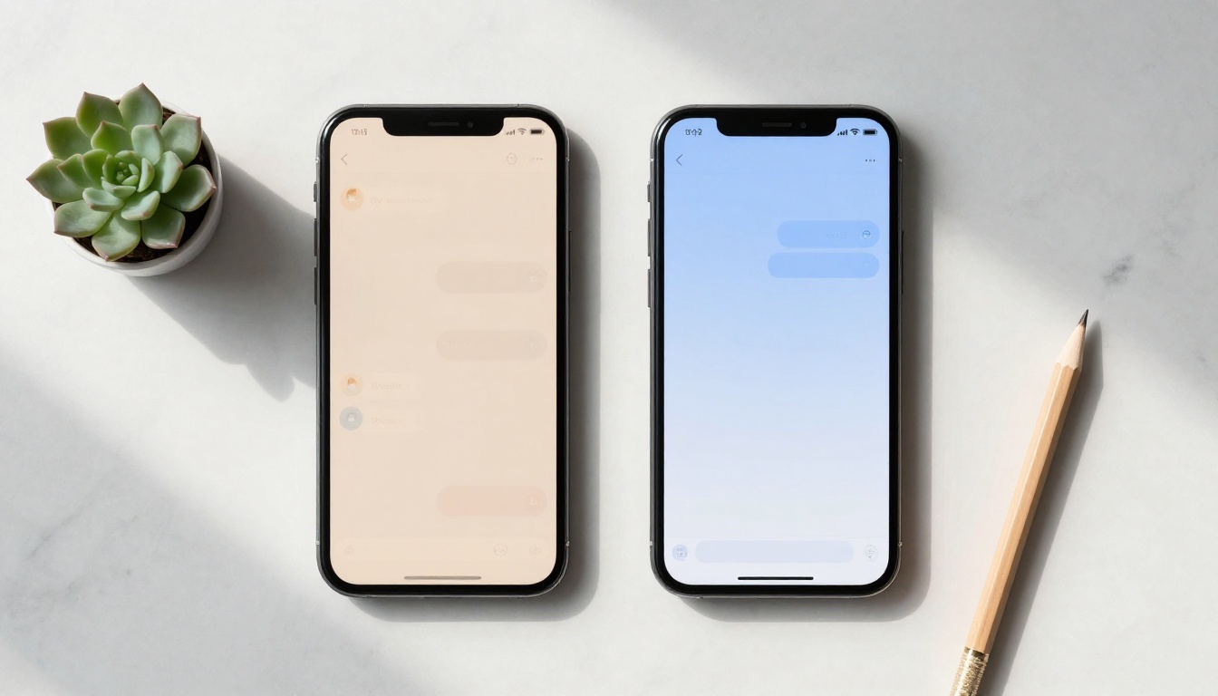 Two smartphones side by side on marble showing different AI chat interface styles