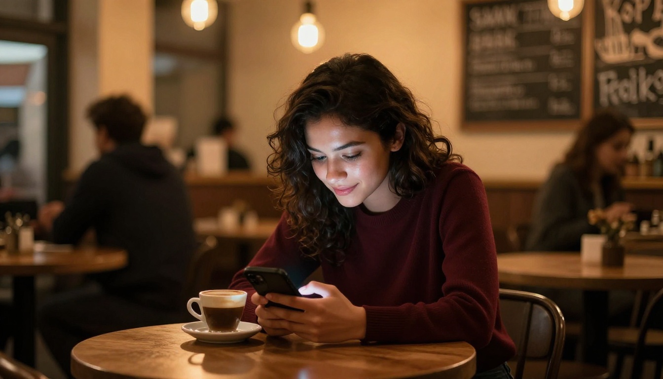 AI chat conversation in a cozy café setting