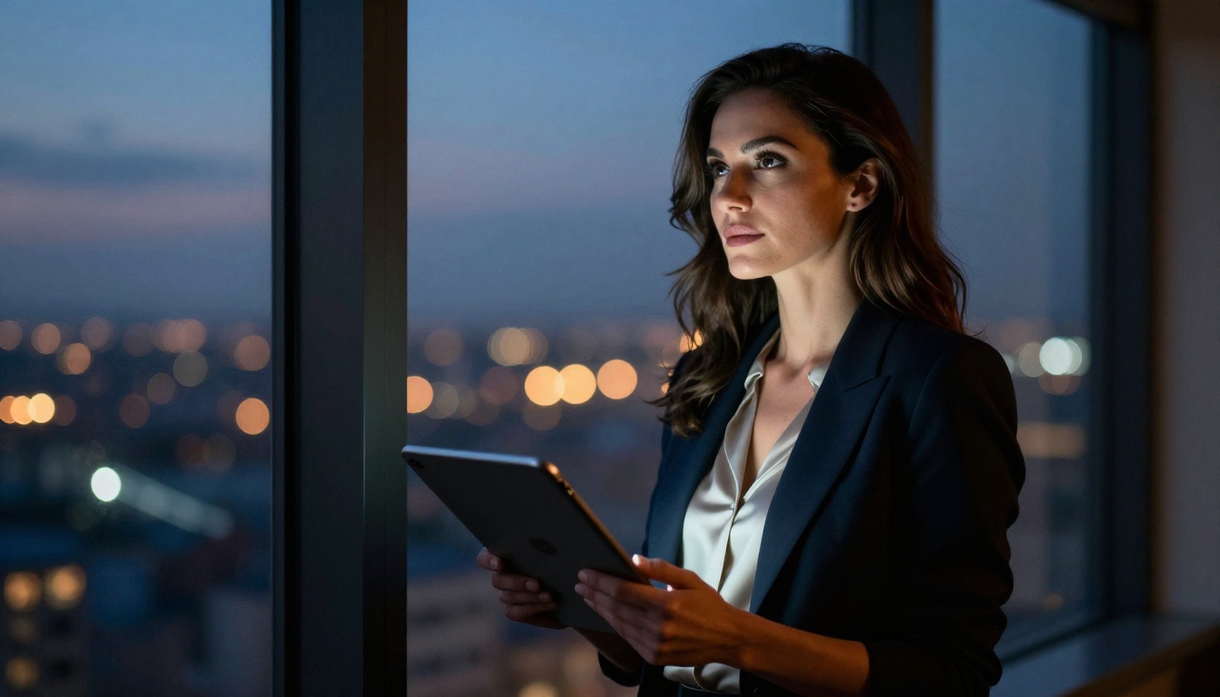 Confident woman using tablet for AI chat sessions