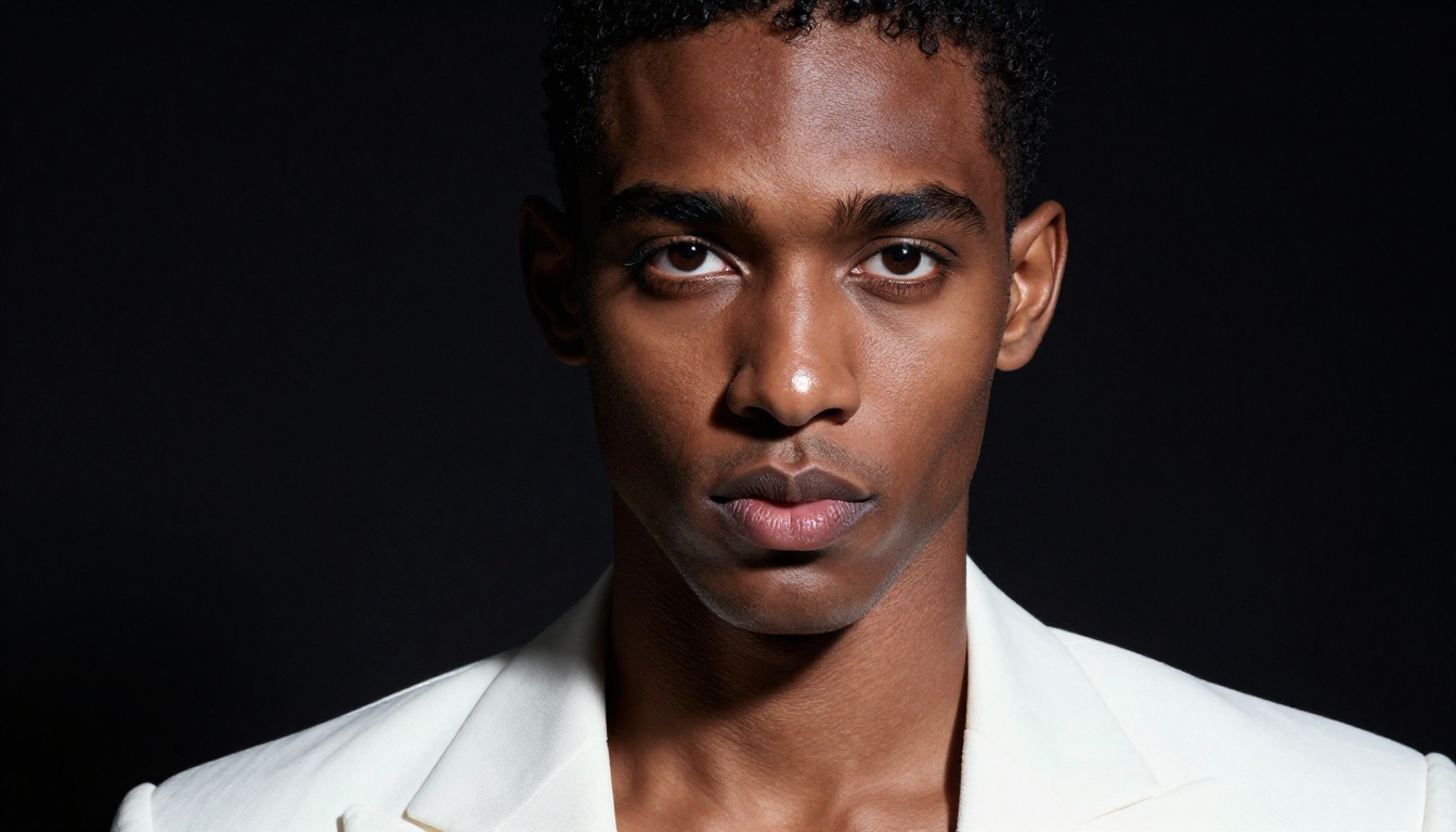 Ebony skin portrait with dramatic chiaroscuro low-angle lighting