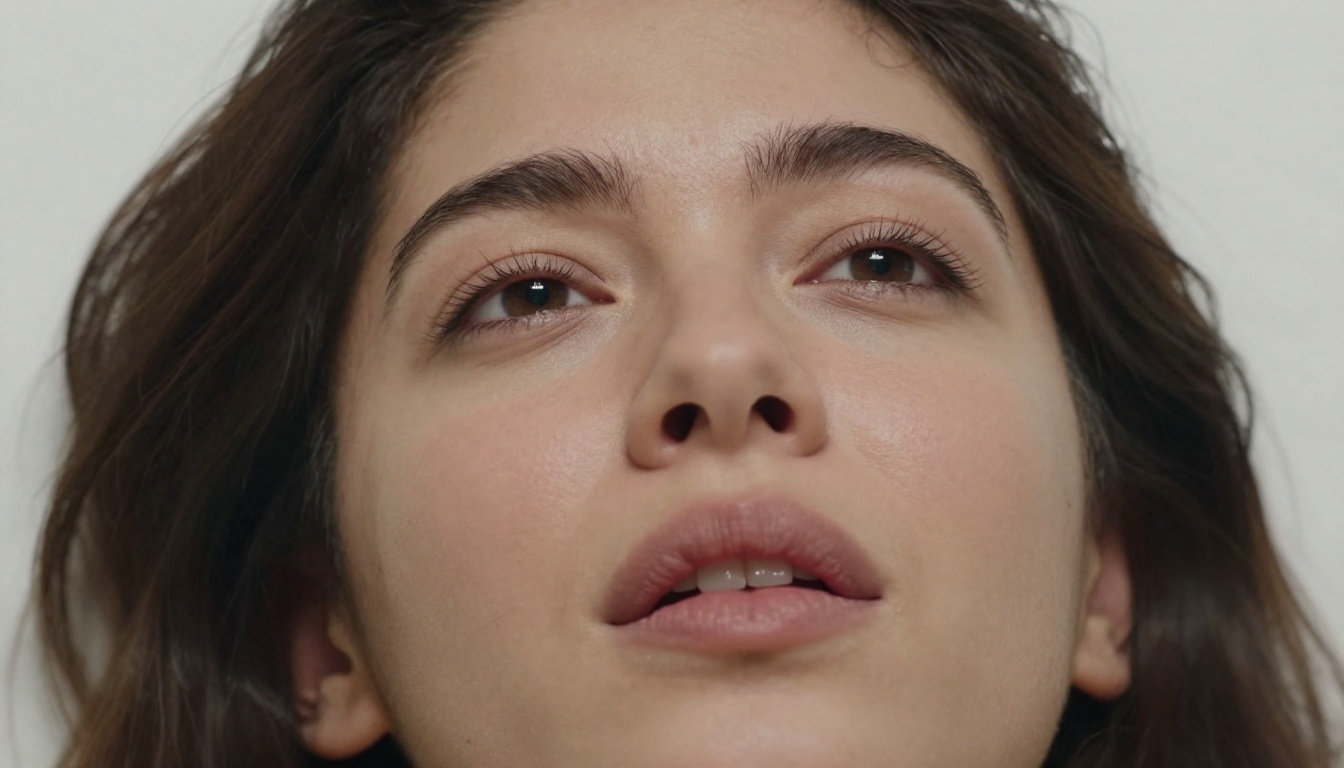 Aerial overhead portrait demonstrating ideal face framing for lipsync source input