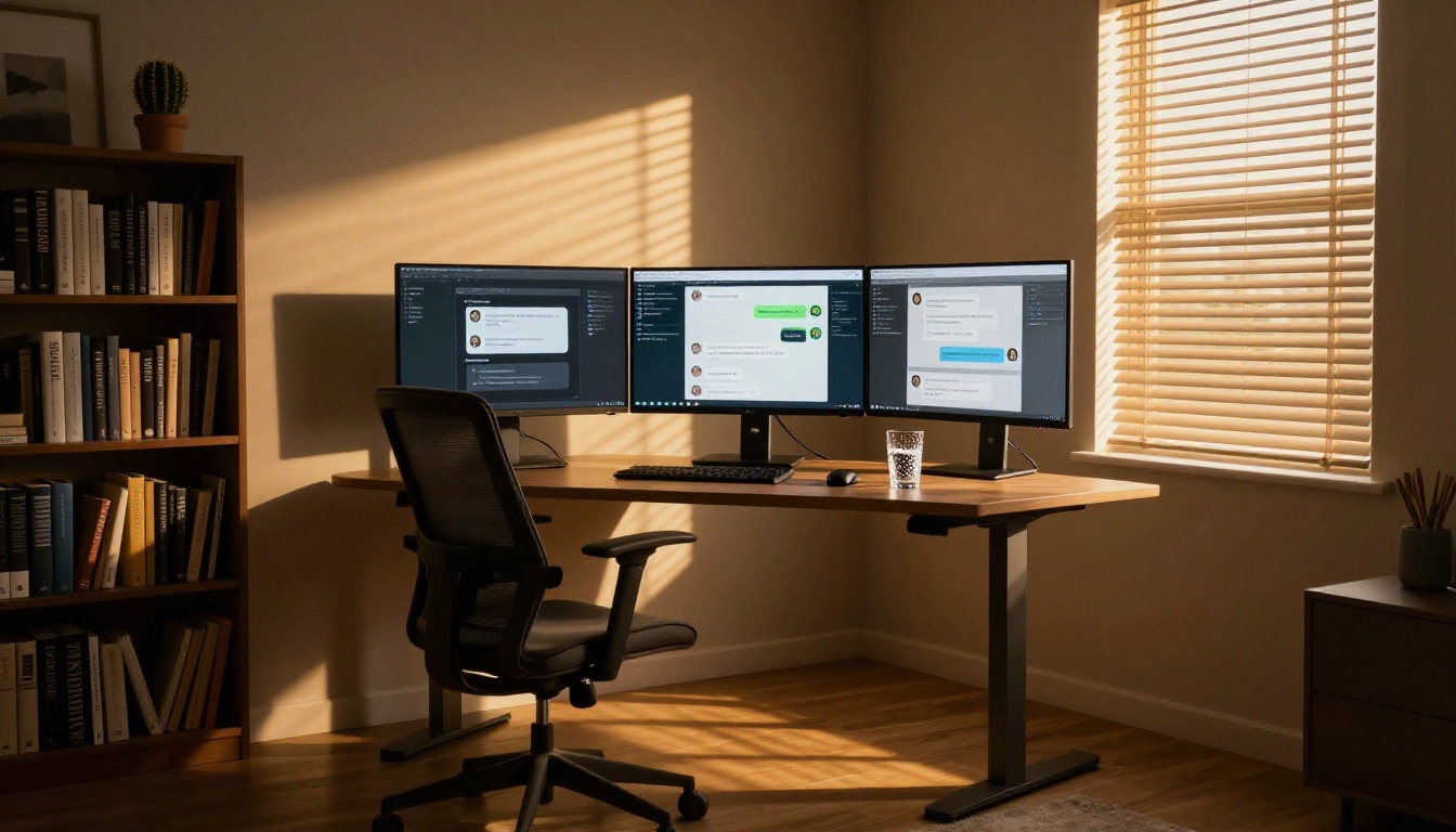 Multi-monitor home office showing multiple AI interfaces on screen