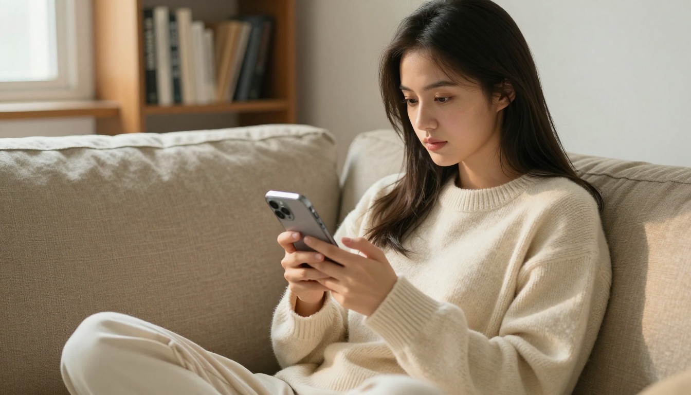 Woman using AI companion app on smartphone