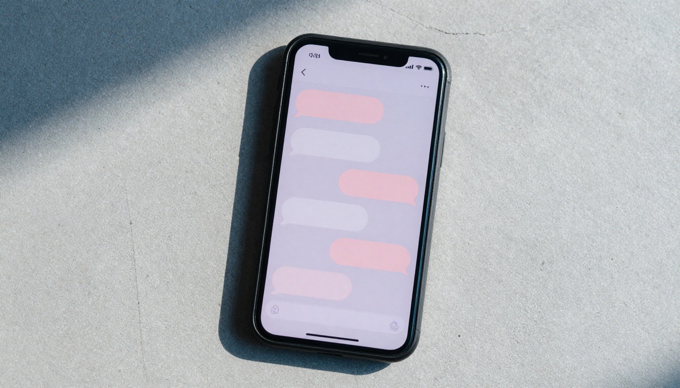Phone screen showing AI chat interface on concrete surface from above