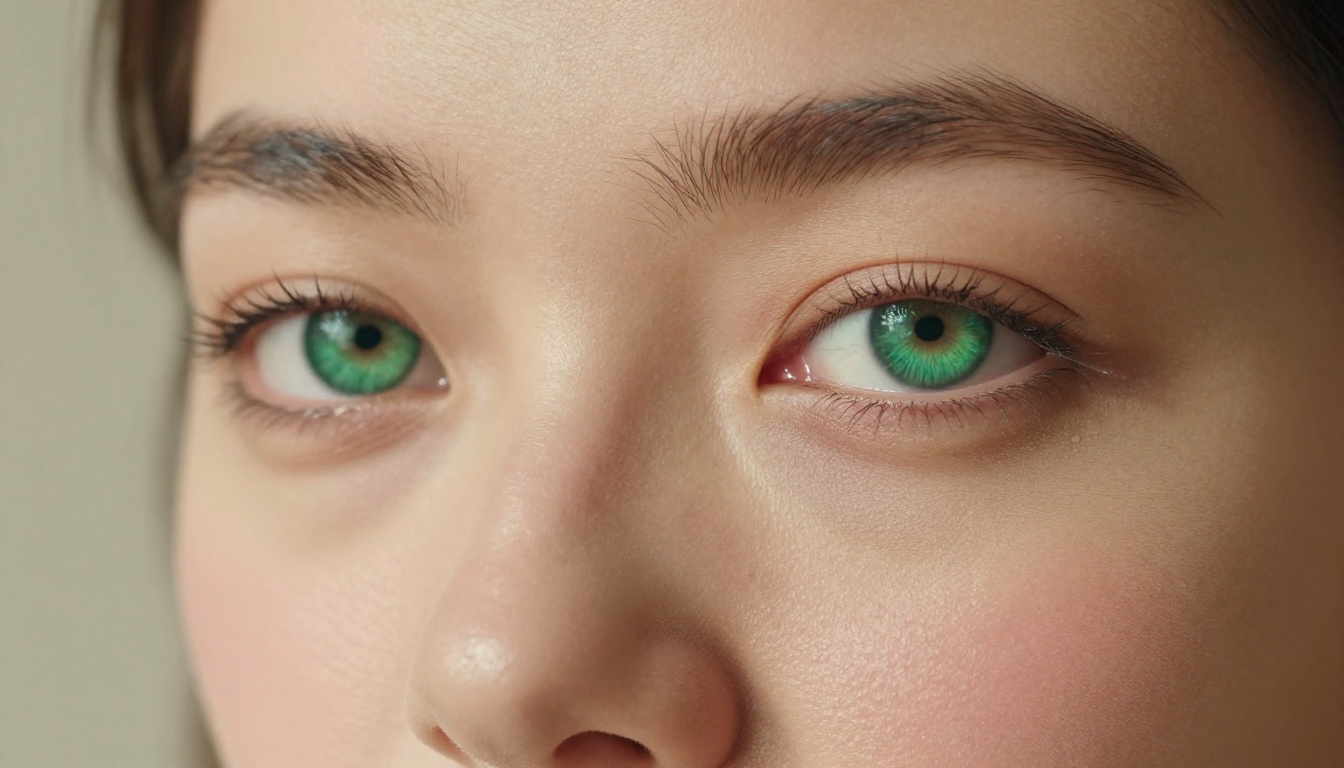 Extreme close-up photorealistic portrait of a woman with emerald green eyes, fine skin detail, natural lighting