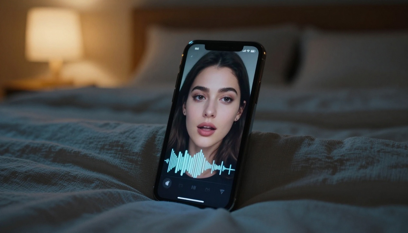 Lipsync AI avatar on phone screen at night