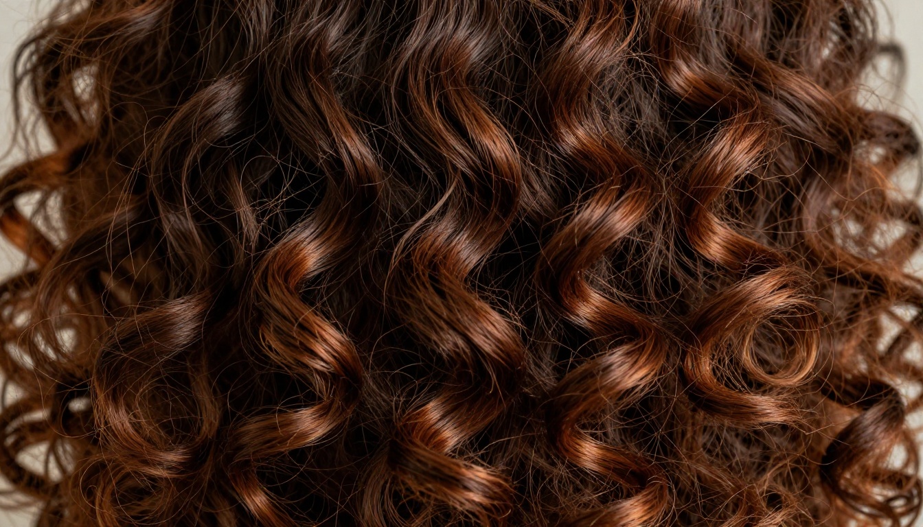 Extreme macro close-up of natural 3B curly hair showing individual coil structure and strand detail