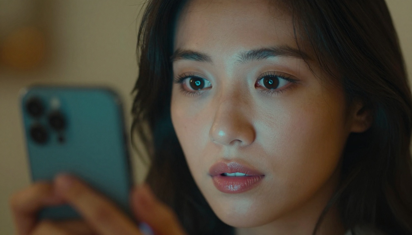 Close-up of woman interacting with AI on glowing smartphone Close-up of woman interacting with AI on glowing smartphone