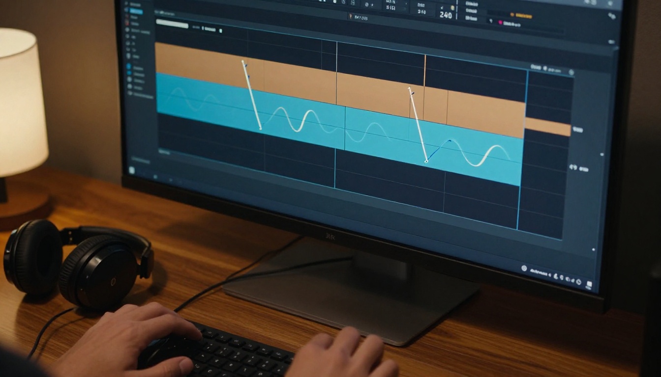 Professional video editor reviewing stabilization curves on a timeline interface