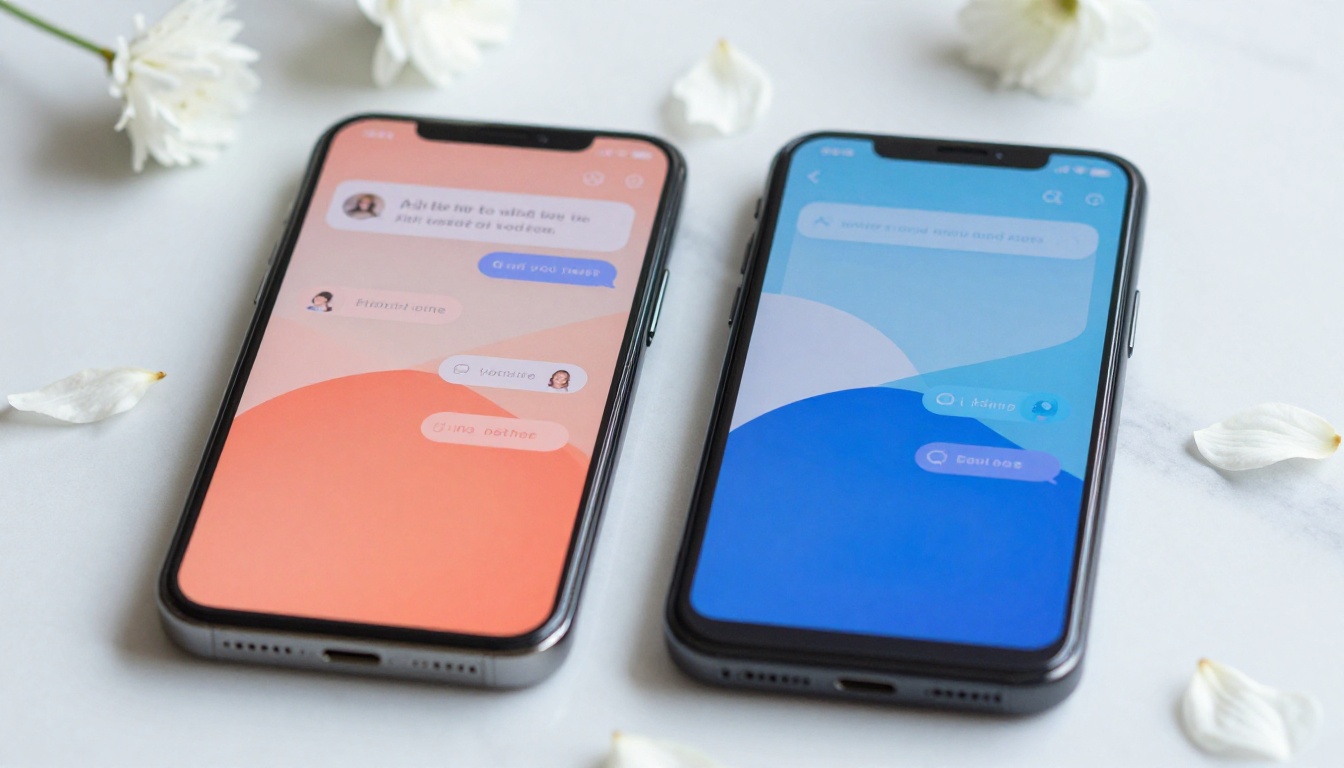 Two smartphones placed side by side on marble showing different AI chat interfaces Two smartphones placed side by side on marble showing different AI chat interfaces