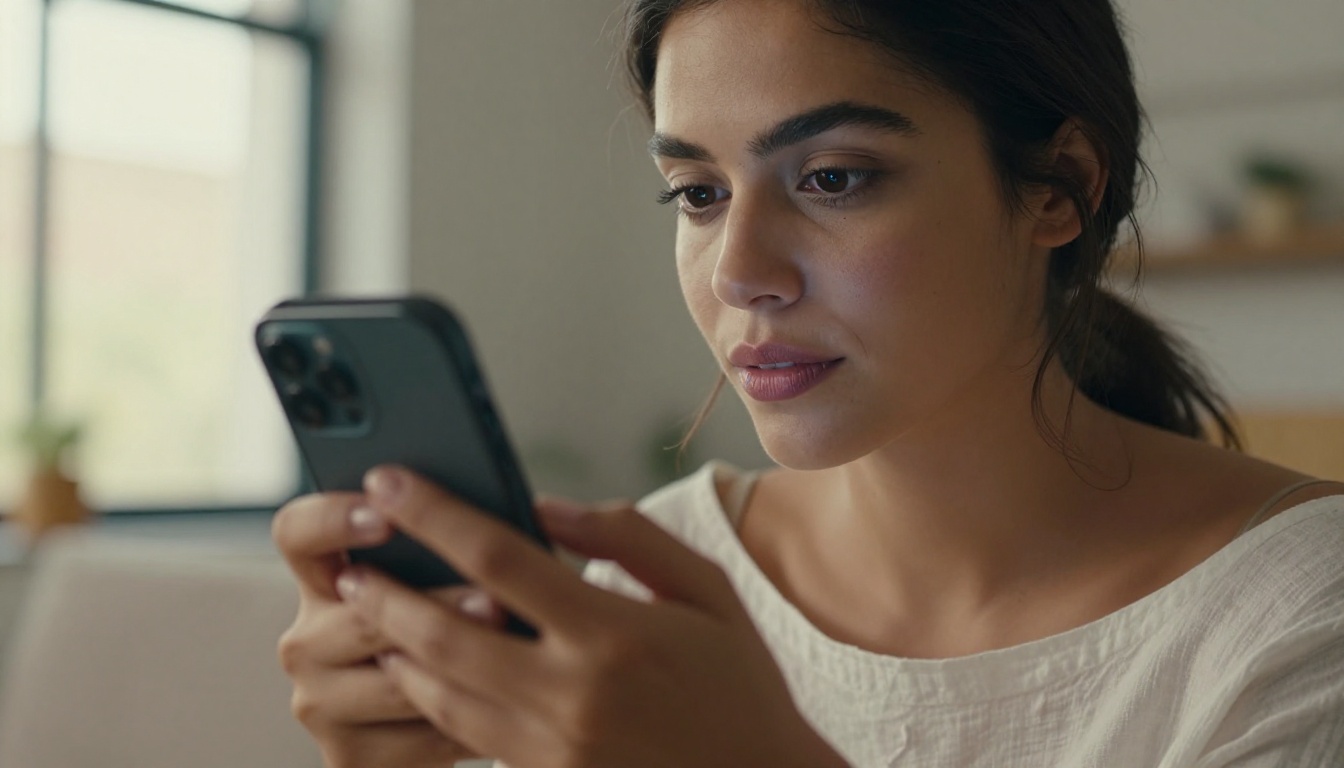 A woman interacting with her smartphone in natural indoor light