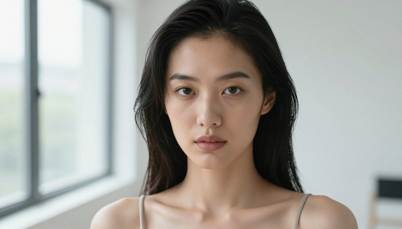 Close-up portrait of a woman with intense gaze and natural lighting
