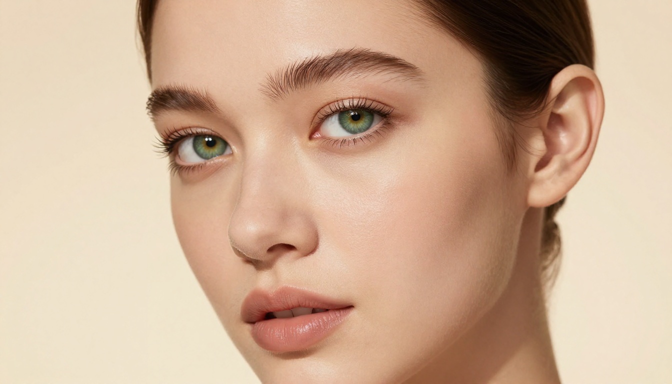 Beautiful woman with porcelain skin, close-up portrait with professional studio lighting