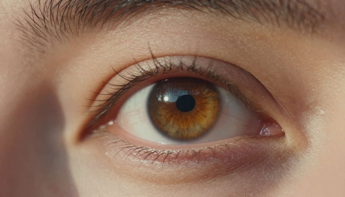 Extreme close-up macro photograph of a human eye showing skin texture and iris detail