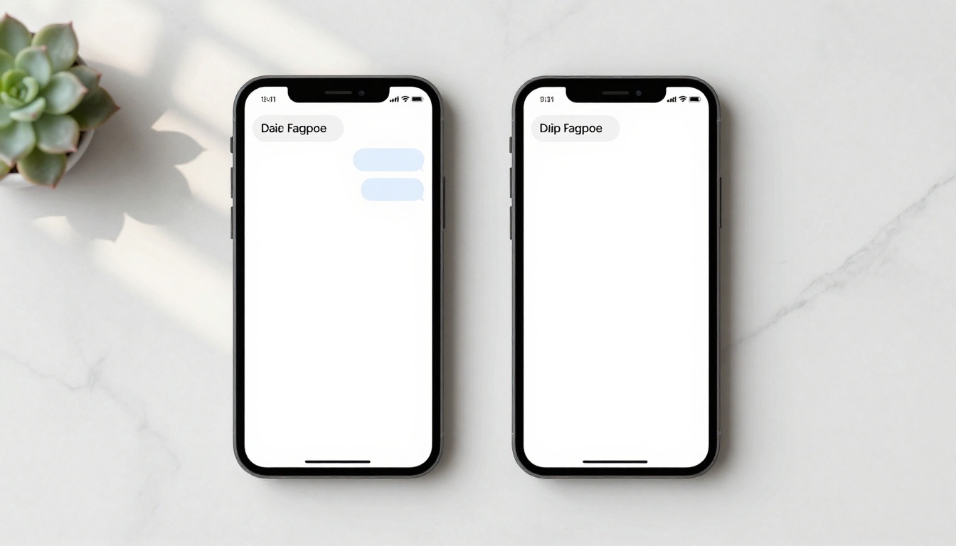 Two smartphones flat lay on marble surface showing different AI chat interfaces side by side, soft natural window light