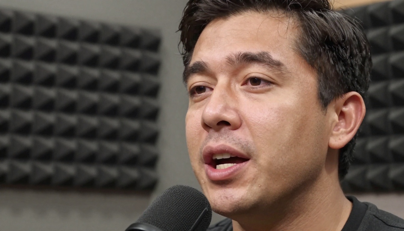 AI lipsync podcast recording closeup
