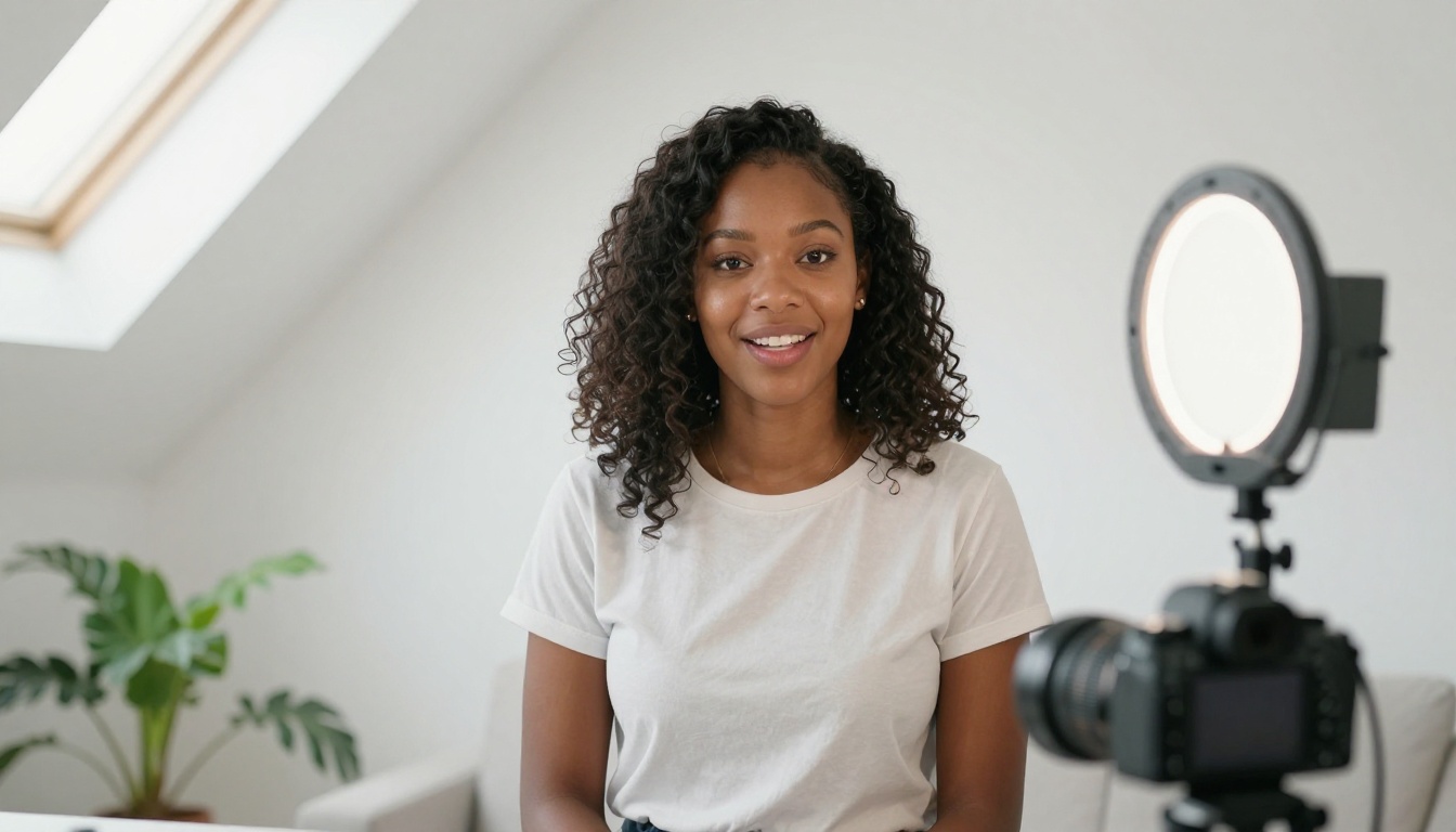 Black woman content creator recording lipsync video