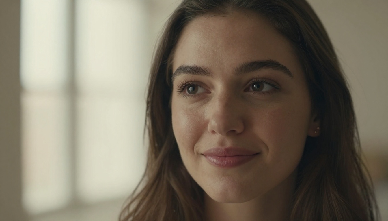 Close-up portrait of thoughtful woman in natural light