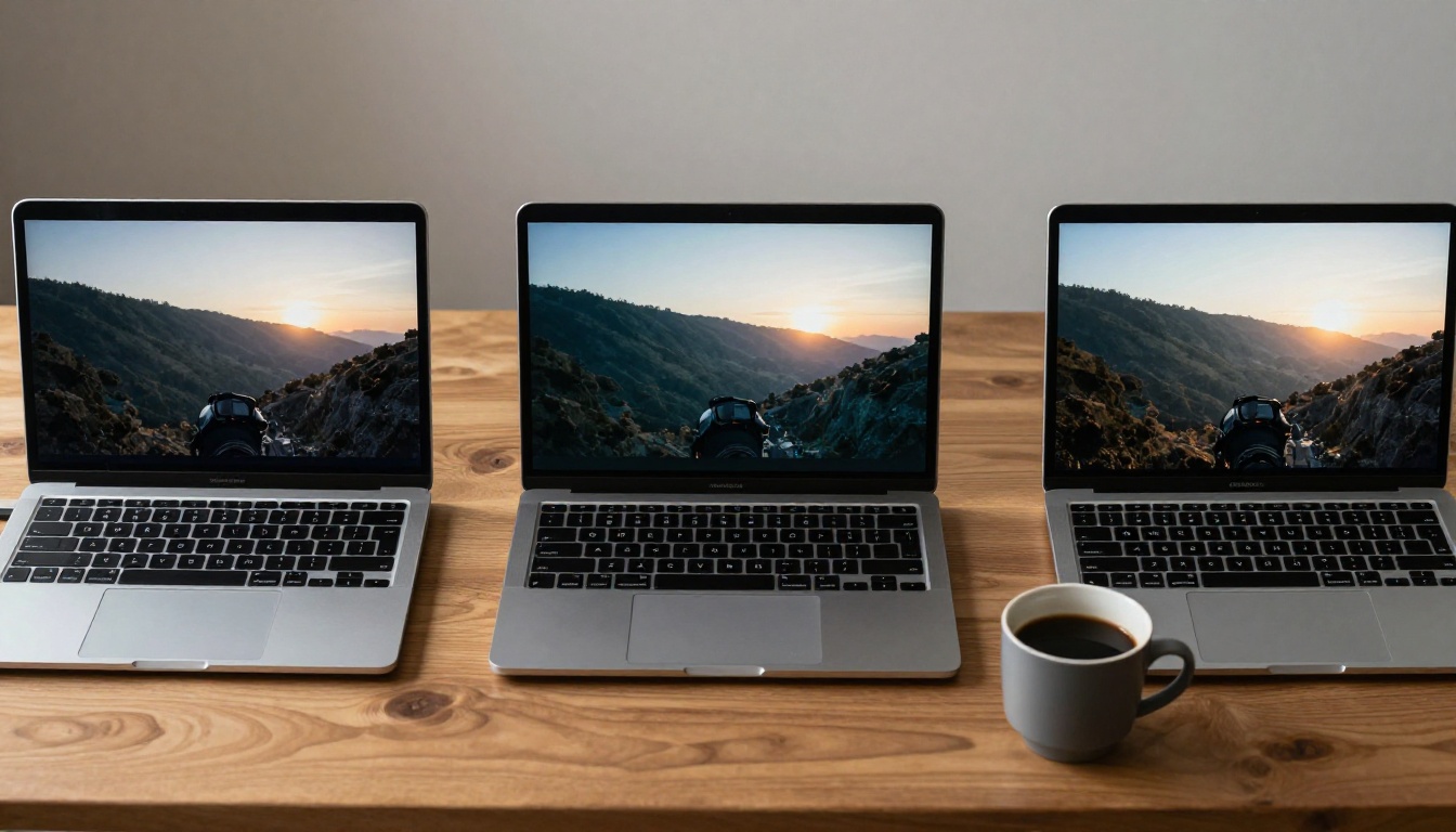 Three laptops comparing AI video generation interfaces