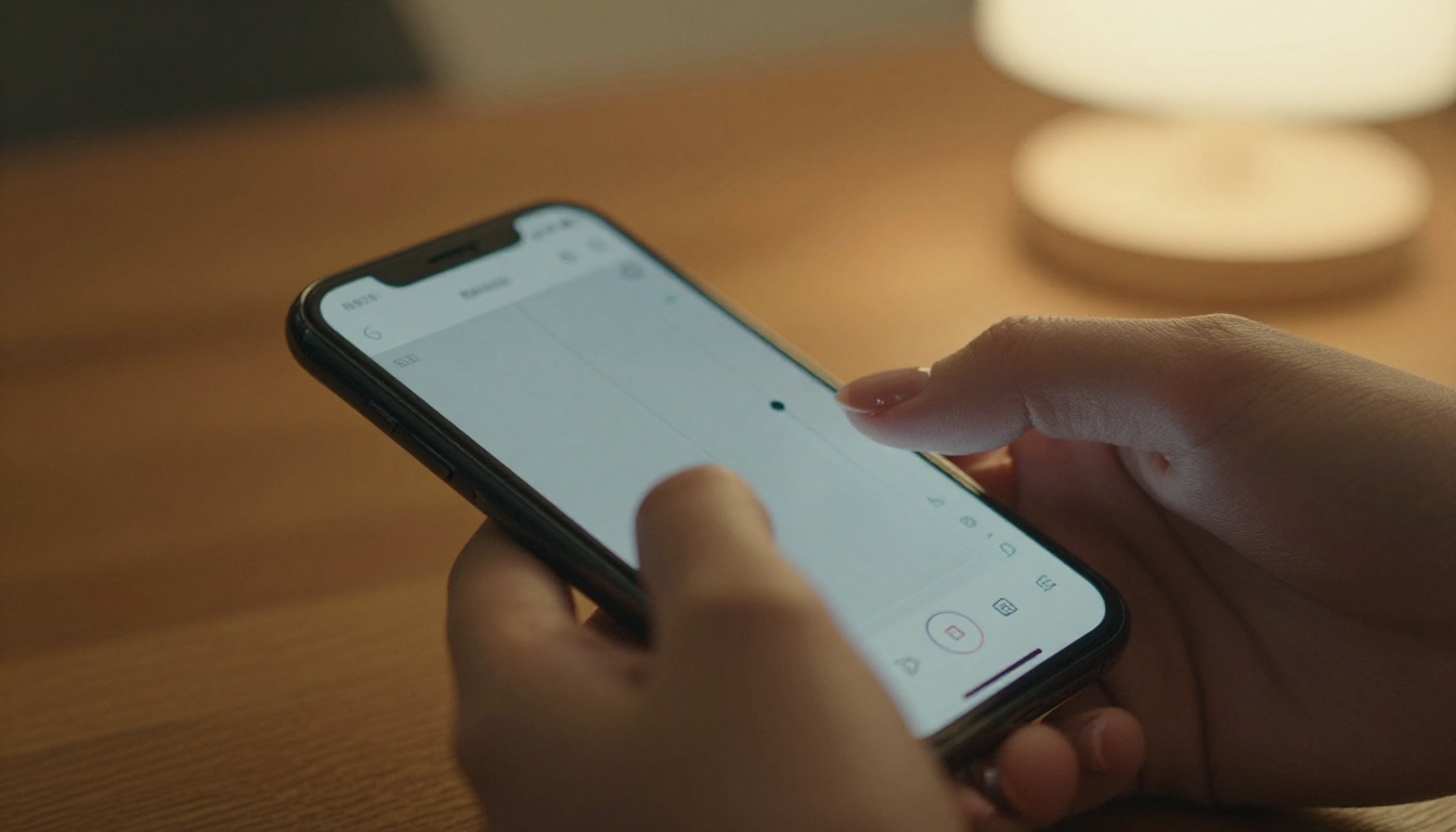 Hands holding smartphone with video timeline interface