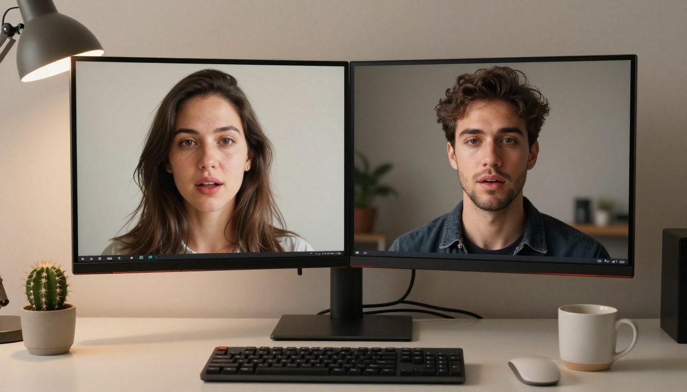 Lipsync technology dual-screen monitor setup