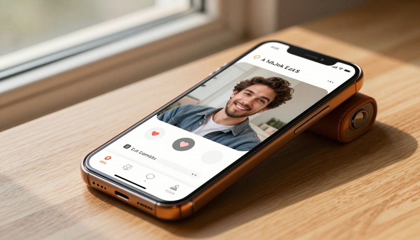 Smartphone on oak wood showing AI companion app UI