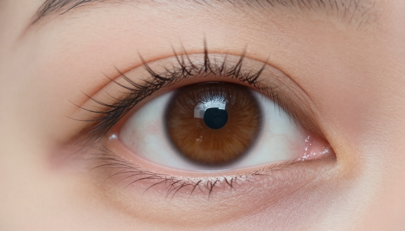 Extreme close-up of a human eye with anime art reflected in iris