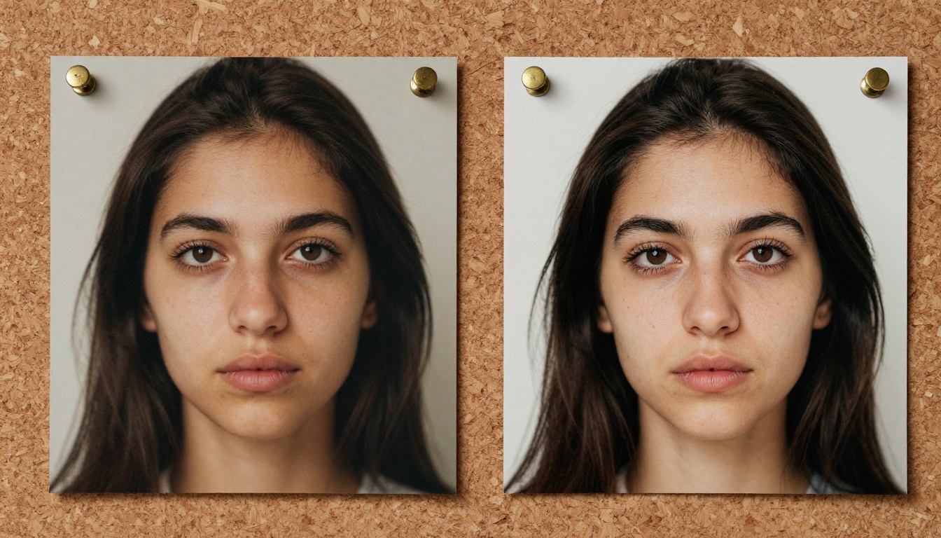 Two prints pinned to corkboard showing sharpness comparison Two prints pinned to corkboard showing sharpness comparison